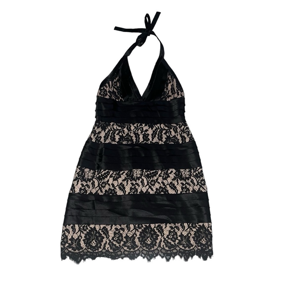 NWOT Vtg Y2K BCBGMaxazria Black Lace Illusion Halter Dress Size 8 - Picture 4 of 13